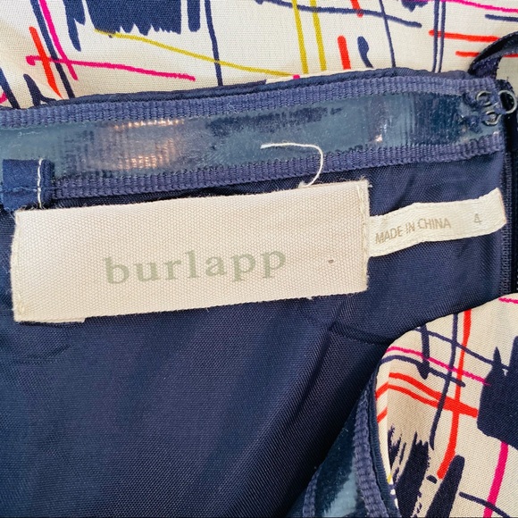 Anthropologie Burlapp Navy Tan Print Strapless 100% Silk Dress Size 4 - Picture 9 of 11
